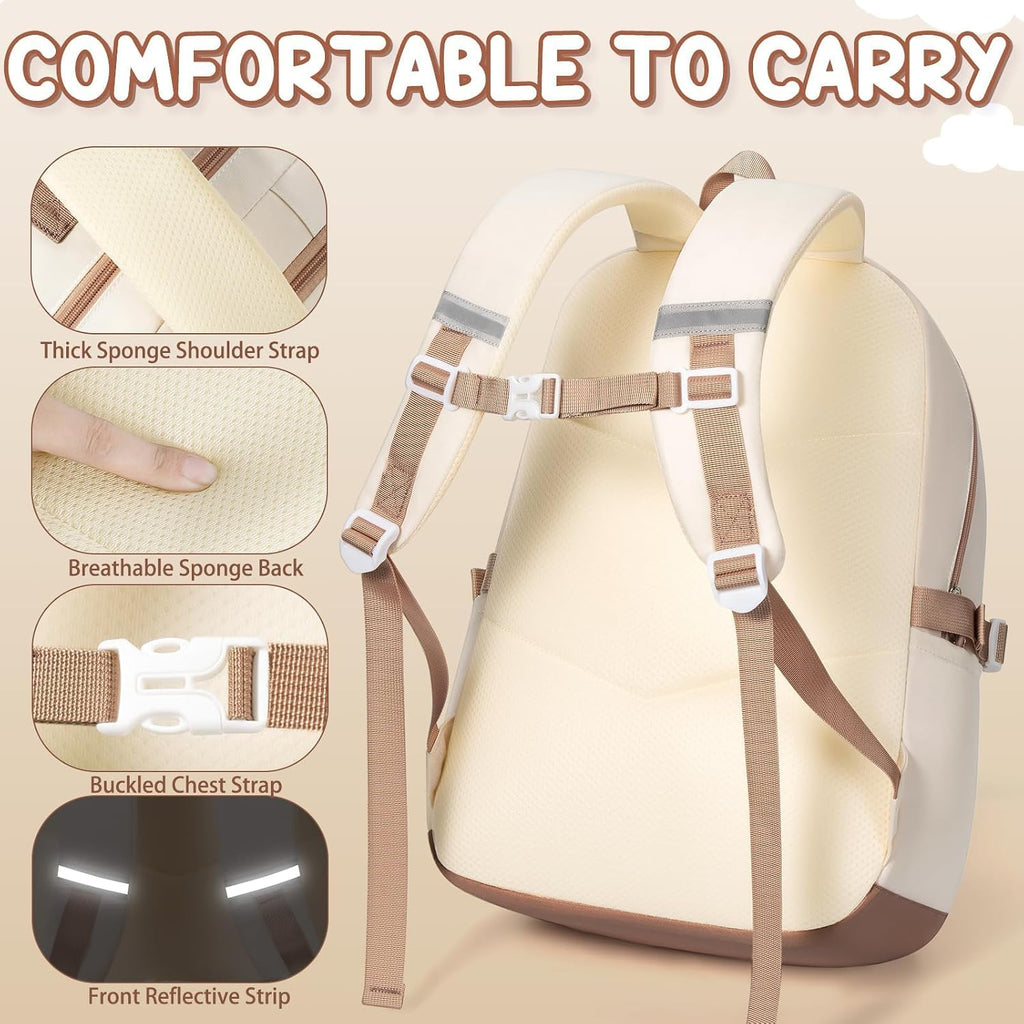 Beige Bright Pack 3-Peice WaterProof School BackPack Set