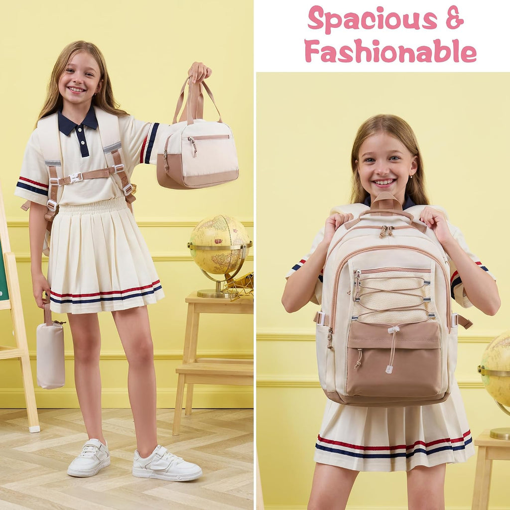 Beige Bright Pack 3-Peice WaterProof School BackPack Set