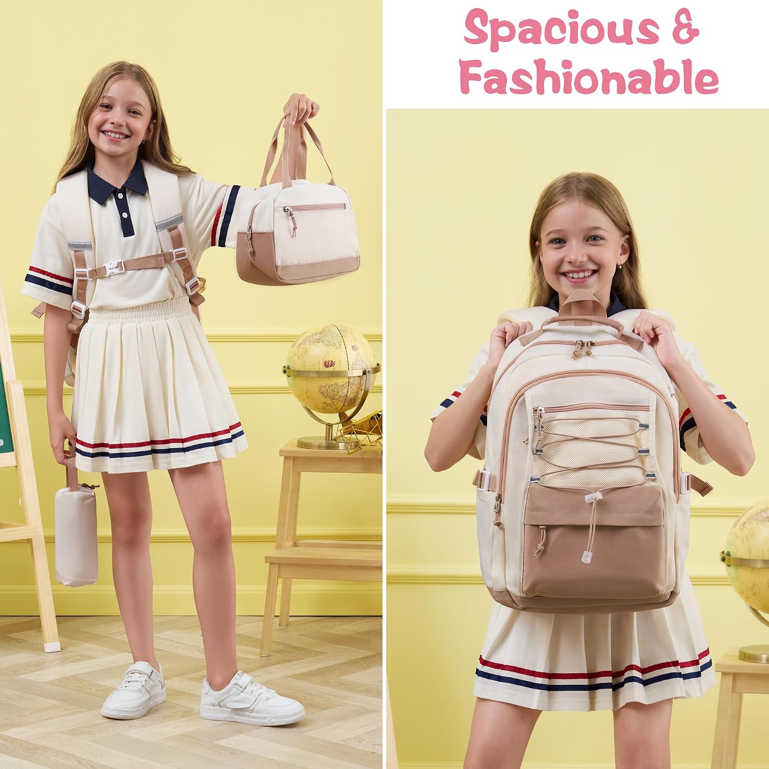 Beige Bright Pack 3-Peice WaterProof School BackPack Set
